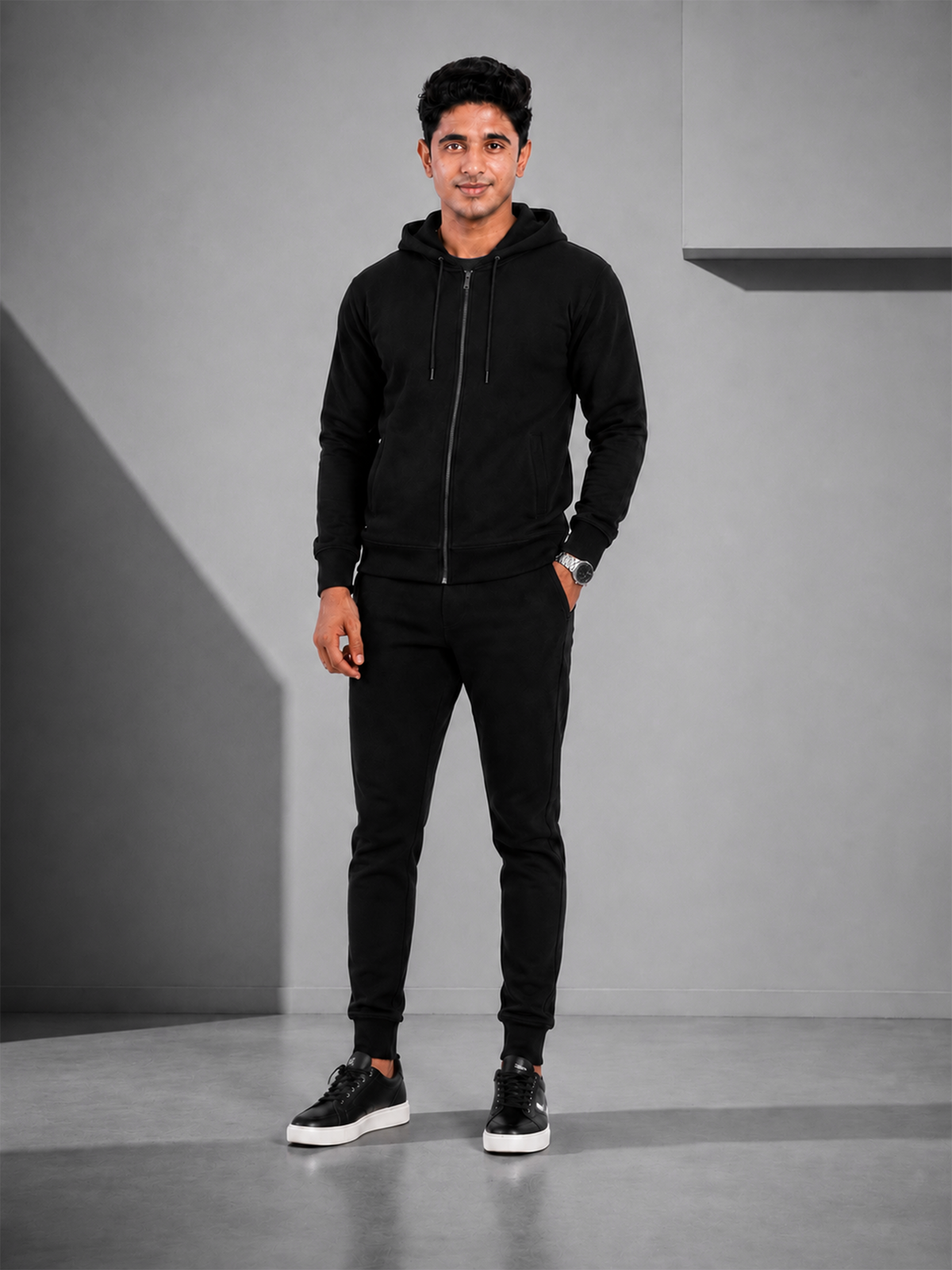 Men's Solid Black Zipper Hoodie