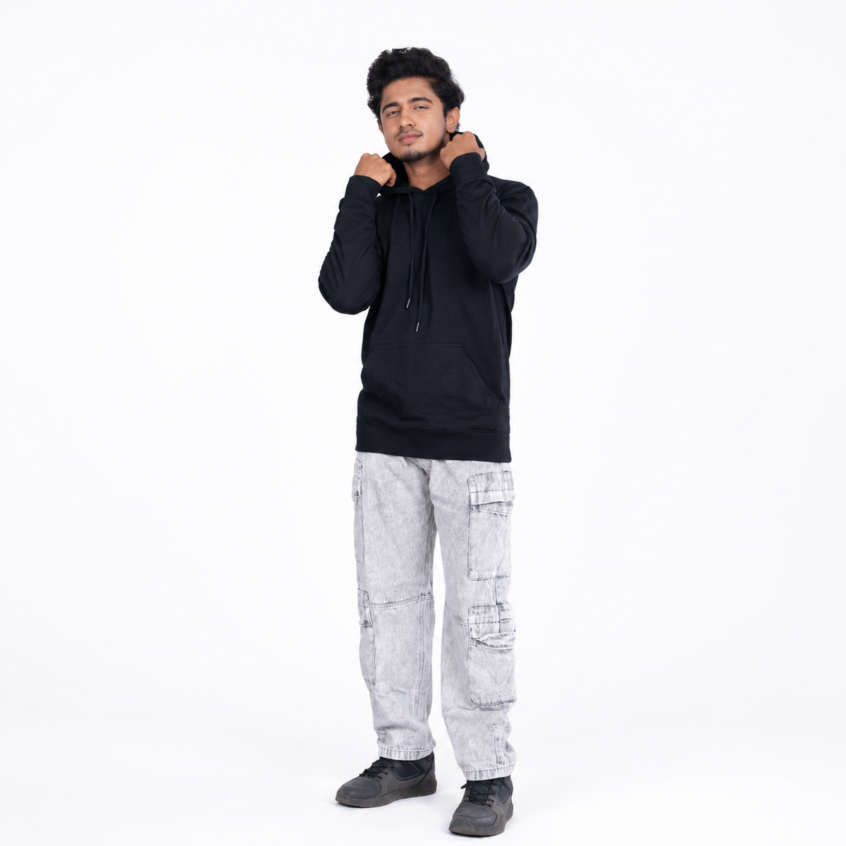 Men Solid Black Hoodie