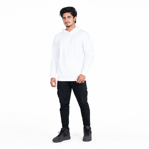 Men Solid Black Hoodie