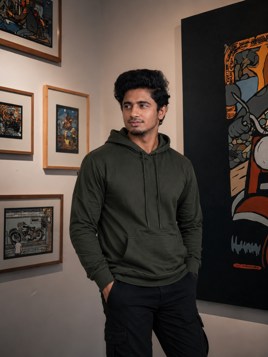 Men Solid Black Hoodie