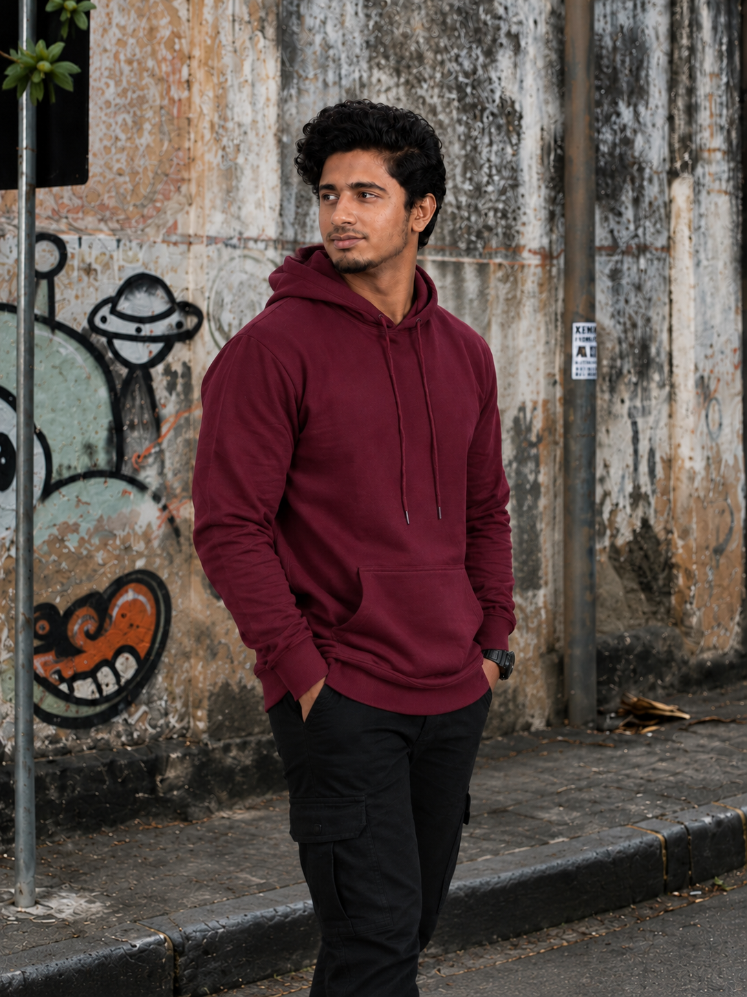 Men Solid Black Hoodie