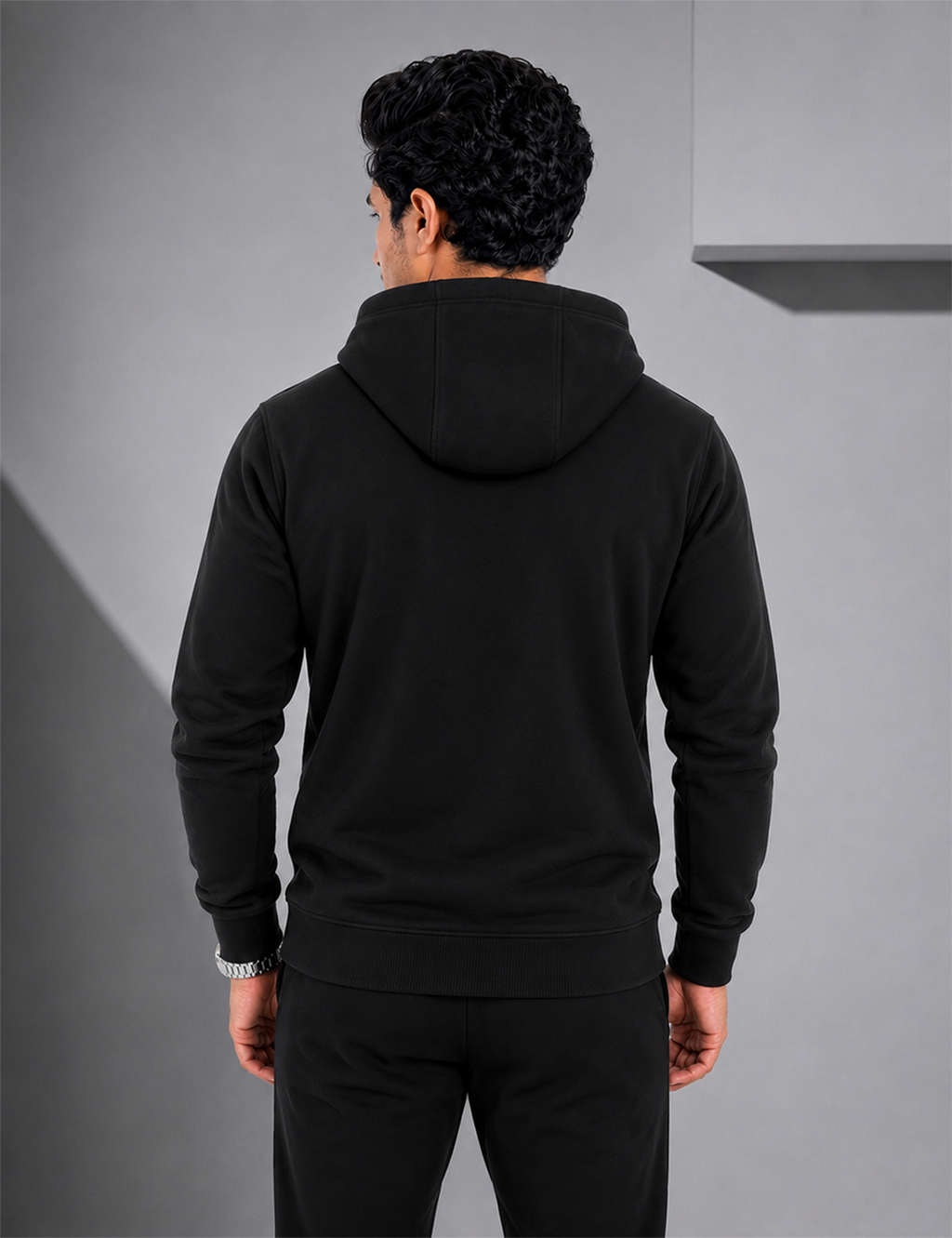 Men's Solid Black Zipper Hoodie